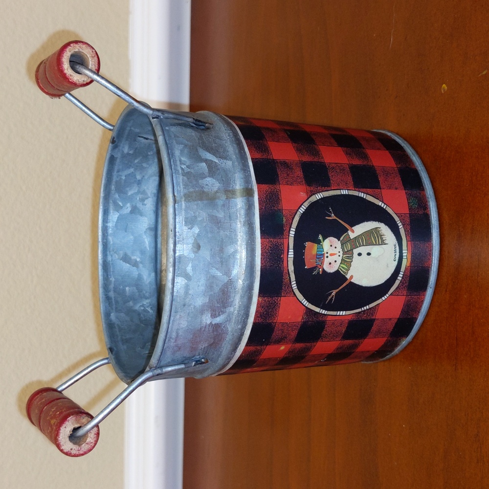 Piper Classics Rustic Snowman Plaid Galvanized Small Tin Bucket Handles - Picture 2 of 4